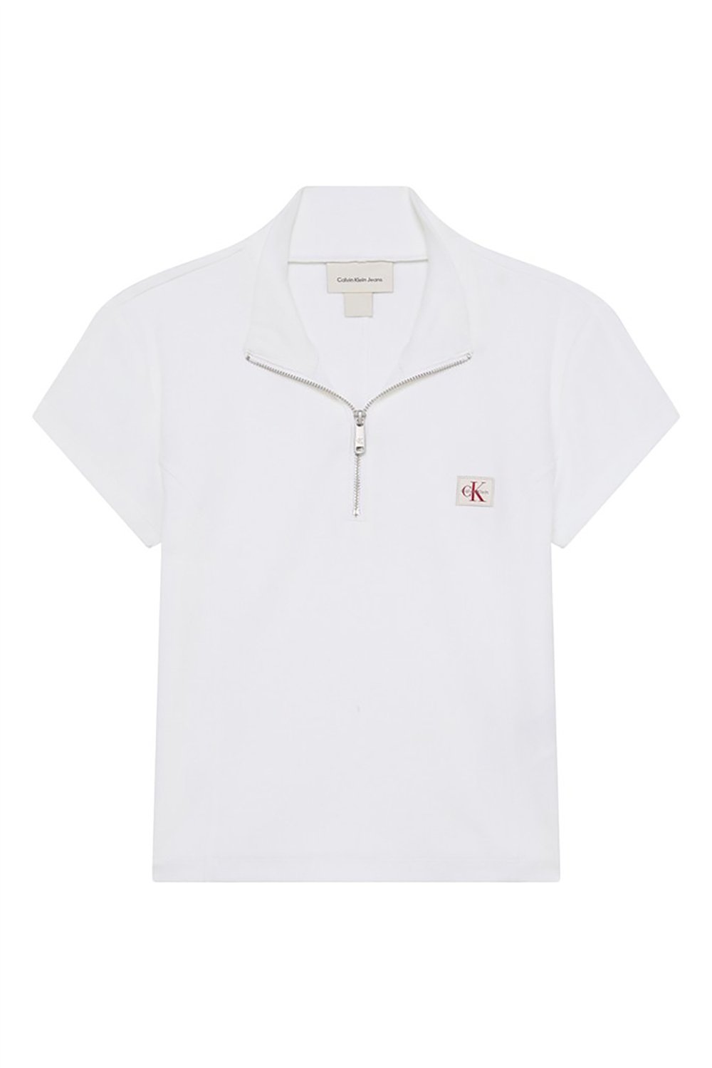 Calvin Klein Ss Woven Label 2X2 Baby Rib Zip Kadın Fermuarlı T-Shirt Beyaz