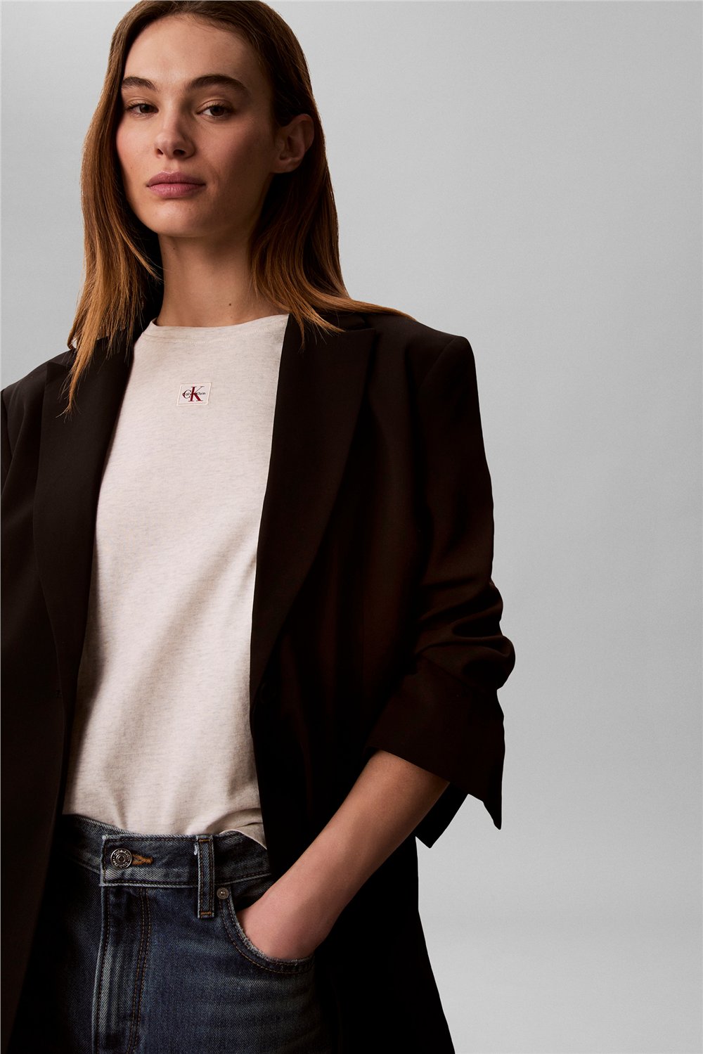 Calvin Klein Ss Woven Label Class Kadın Bisiklet Yaka T-Shirt