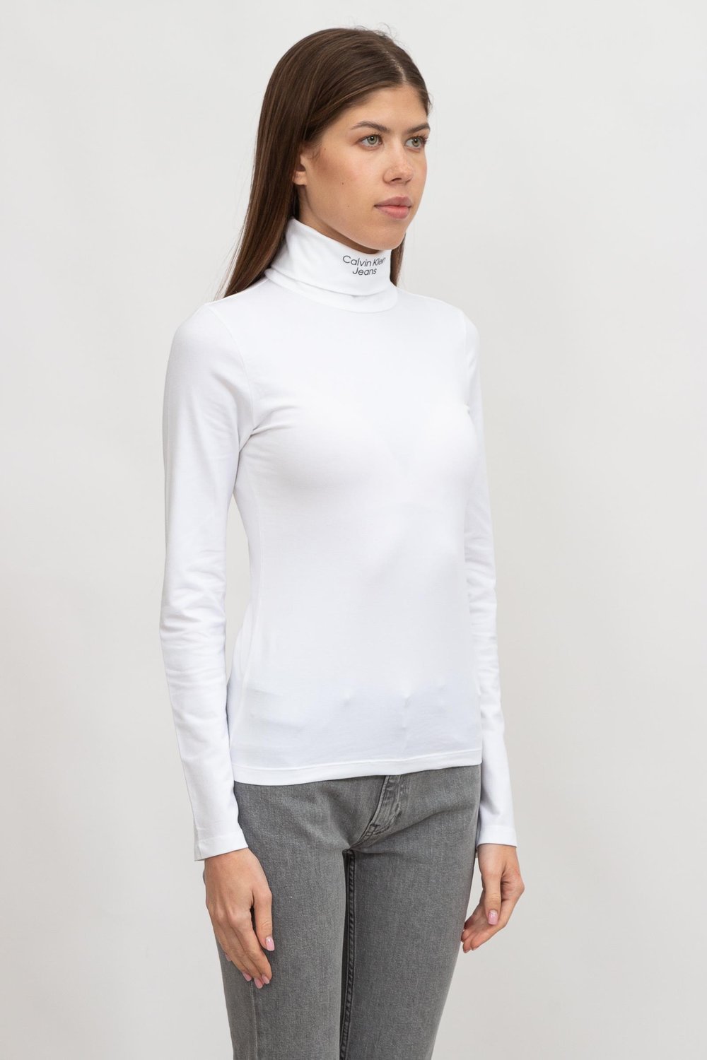Calvin Klein Stacked Logo Kadın Triko Beyaz