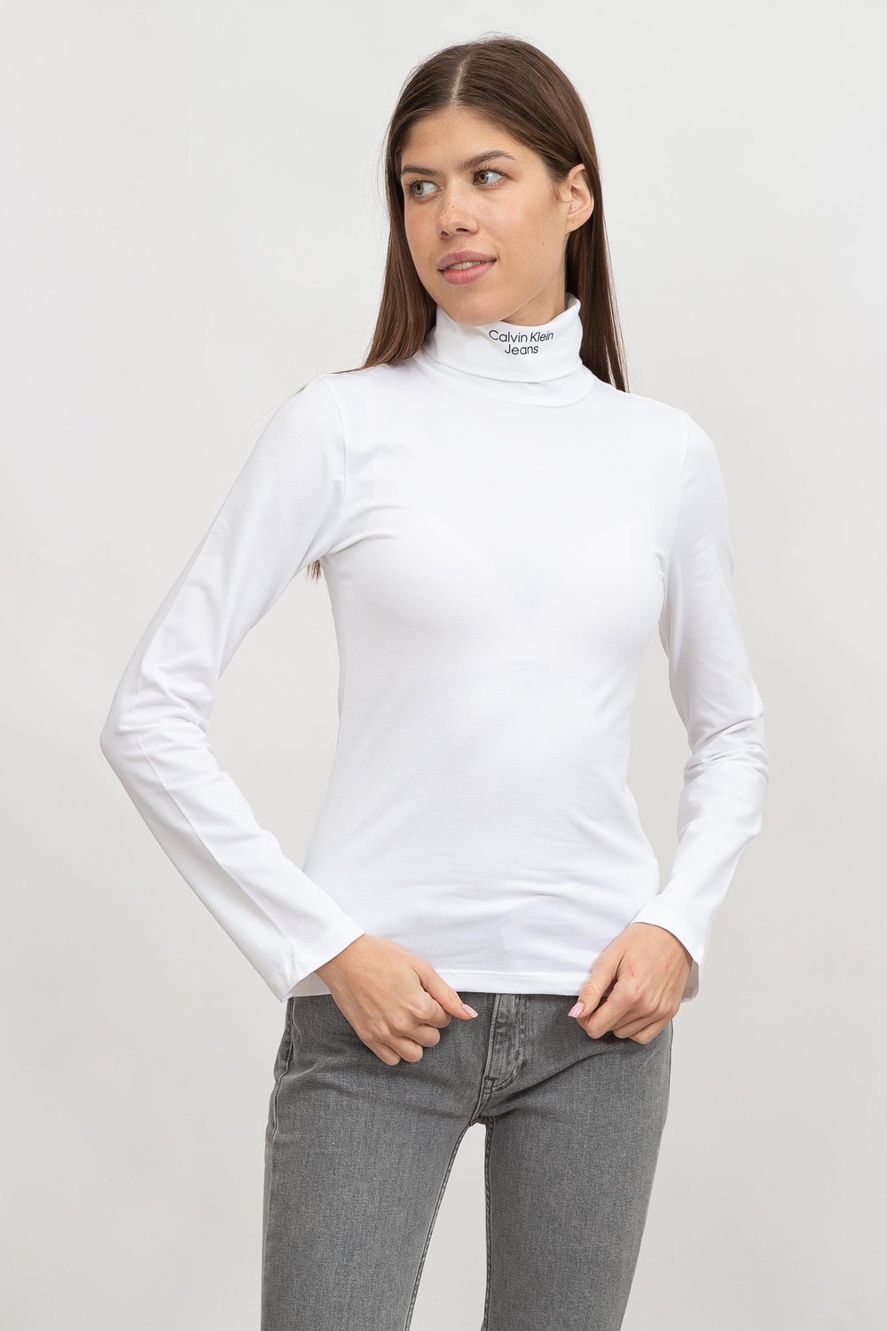 Calvin Klein Stacked Logo Kadın Triko Beyaz