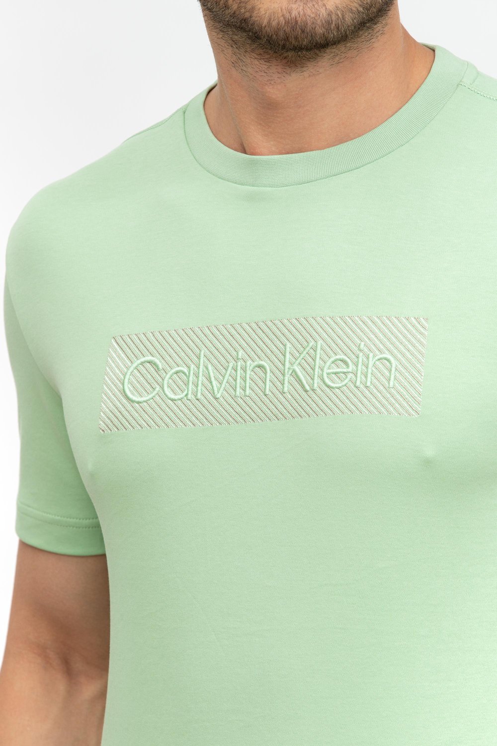 Calvin Klein Textured Embroidery Erkek Bisiklet Yaka T-Shirt Yeşil