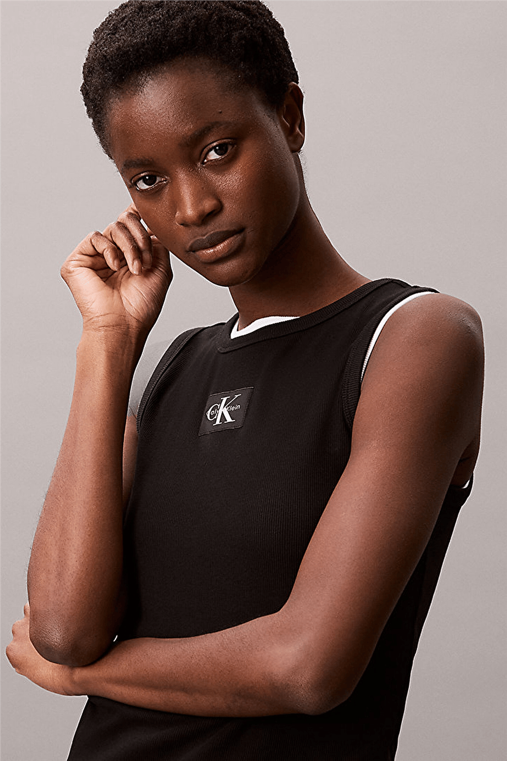 Calvin Klein Woven Label 2X2 Baby Rib Tank Kadın Kolsuz T-Shirt Siyah