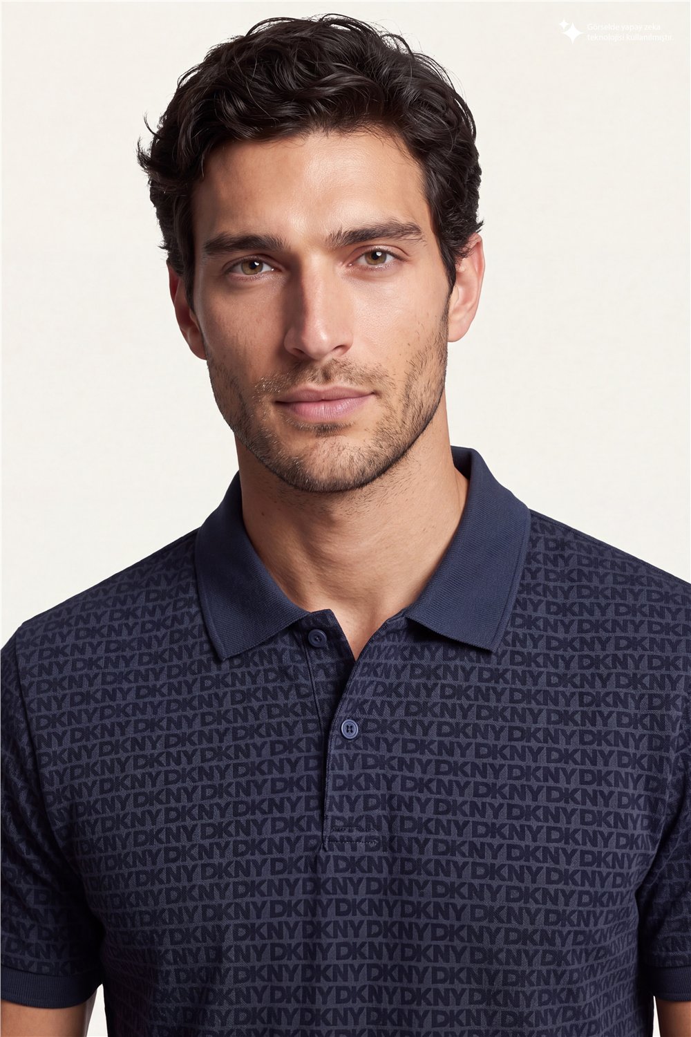 DKNY Allover Jacquard Polo Erkek Polo Yaka T-Shirt Lacivert