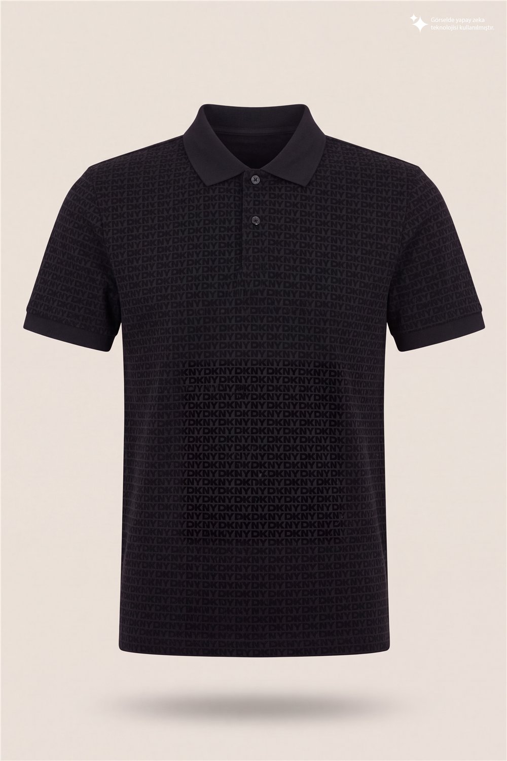 DKNY Allover Jacquard Polo Erkek Polo Yaka T-Shirt Siyah