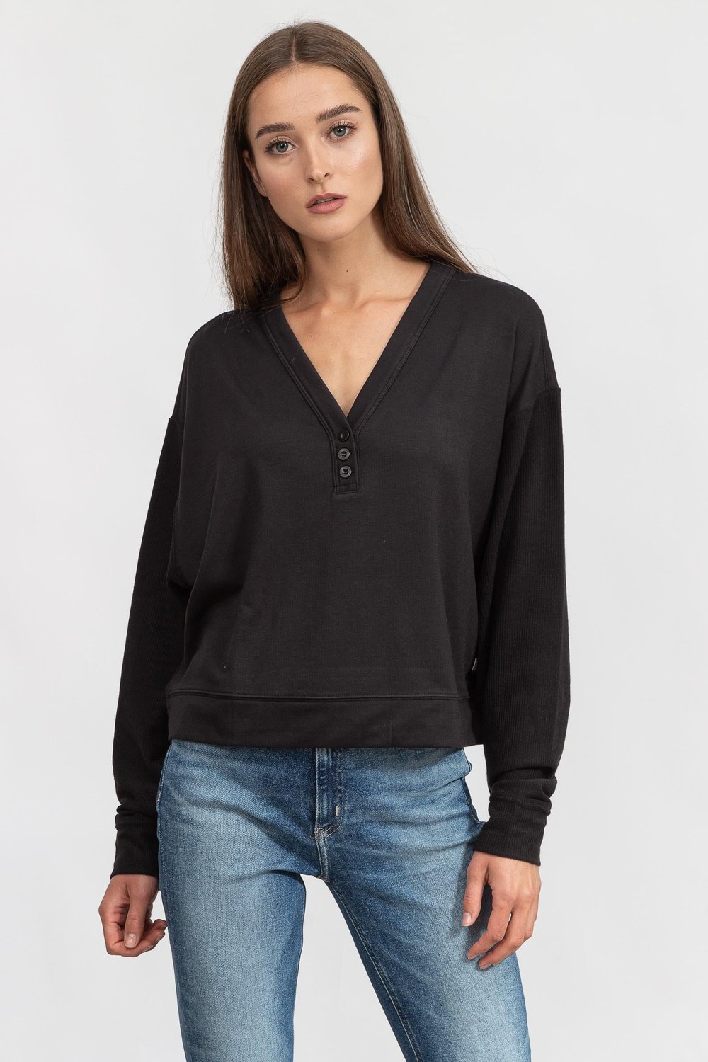 DKNY Cropped Henley Kadın Triko Siyah