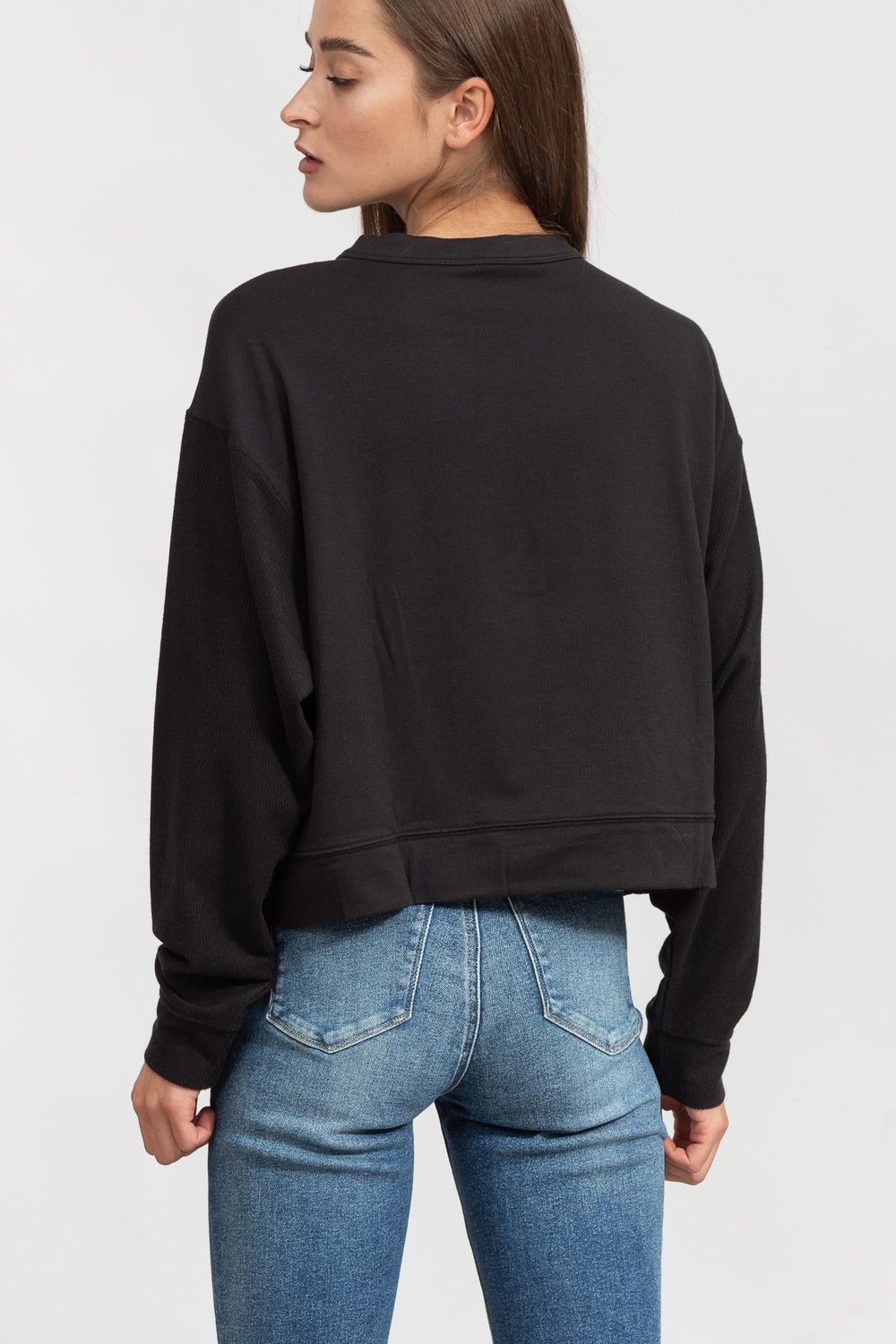 DKNY Cropped Henley Kadın Triko Siyah