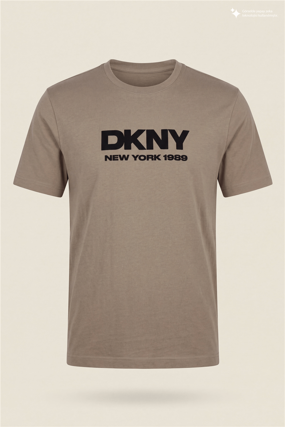 DKNY Flok Logo Tee Erkek Bisiklet Yaka T-Shirt Vizon