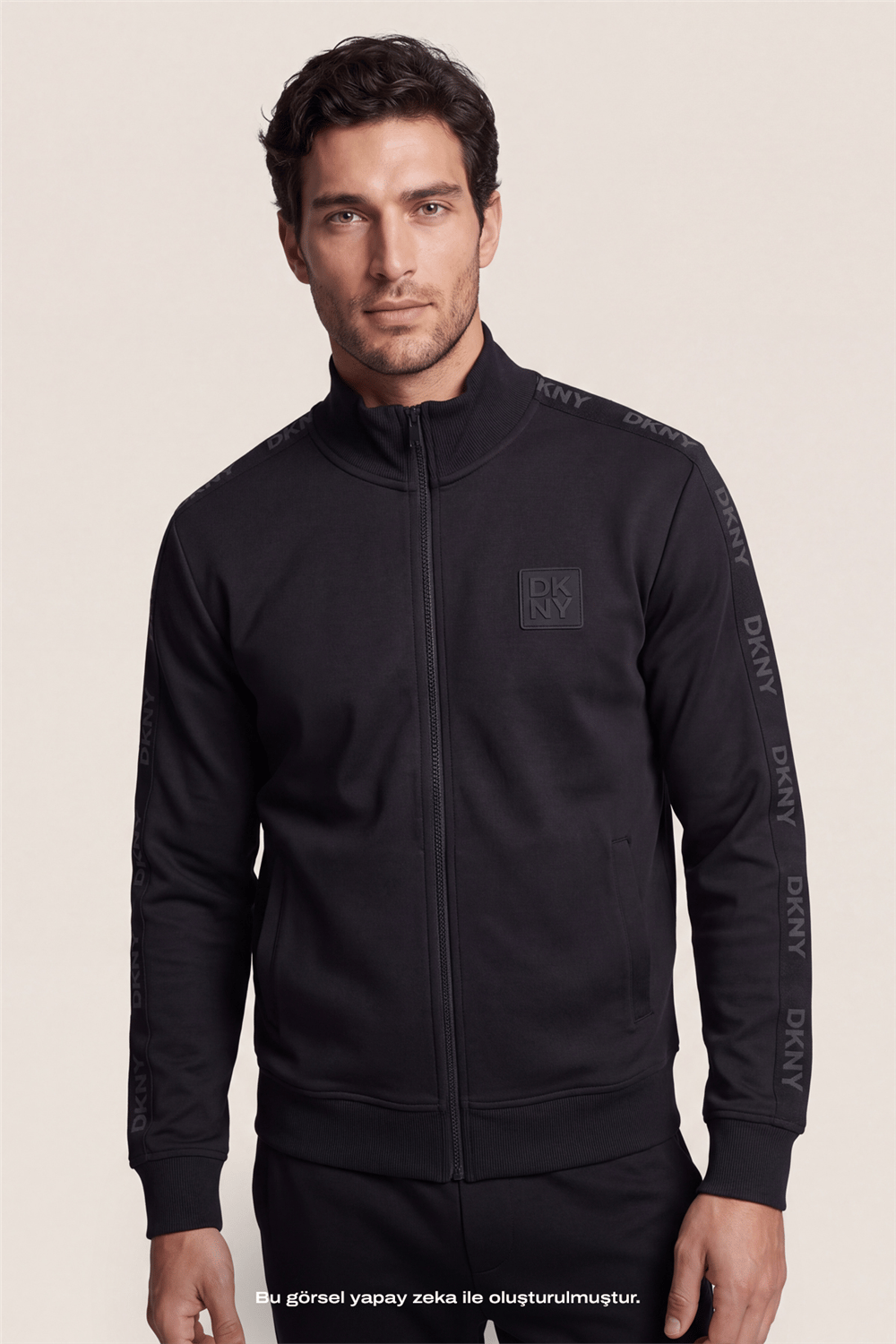 DKNY Jacquard Tape Fullzip Sweatshirt Erkek Fermuarlı Sweatshirt Siyah