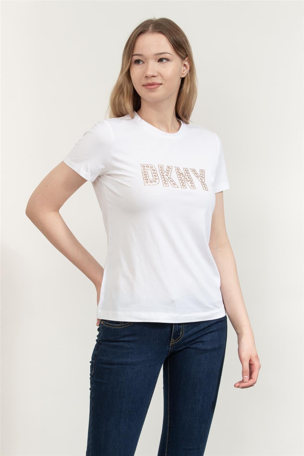 DKNY Kadın Bisiklet Yaka T-Shirt Beyaz