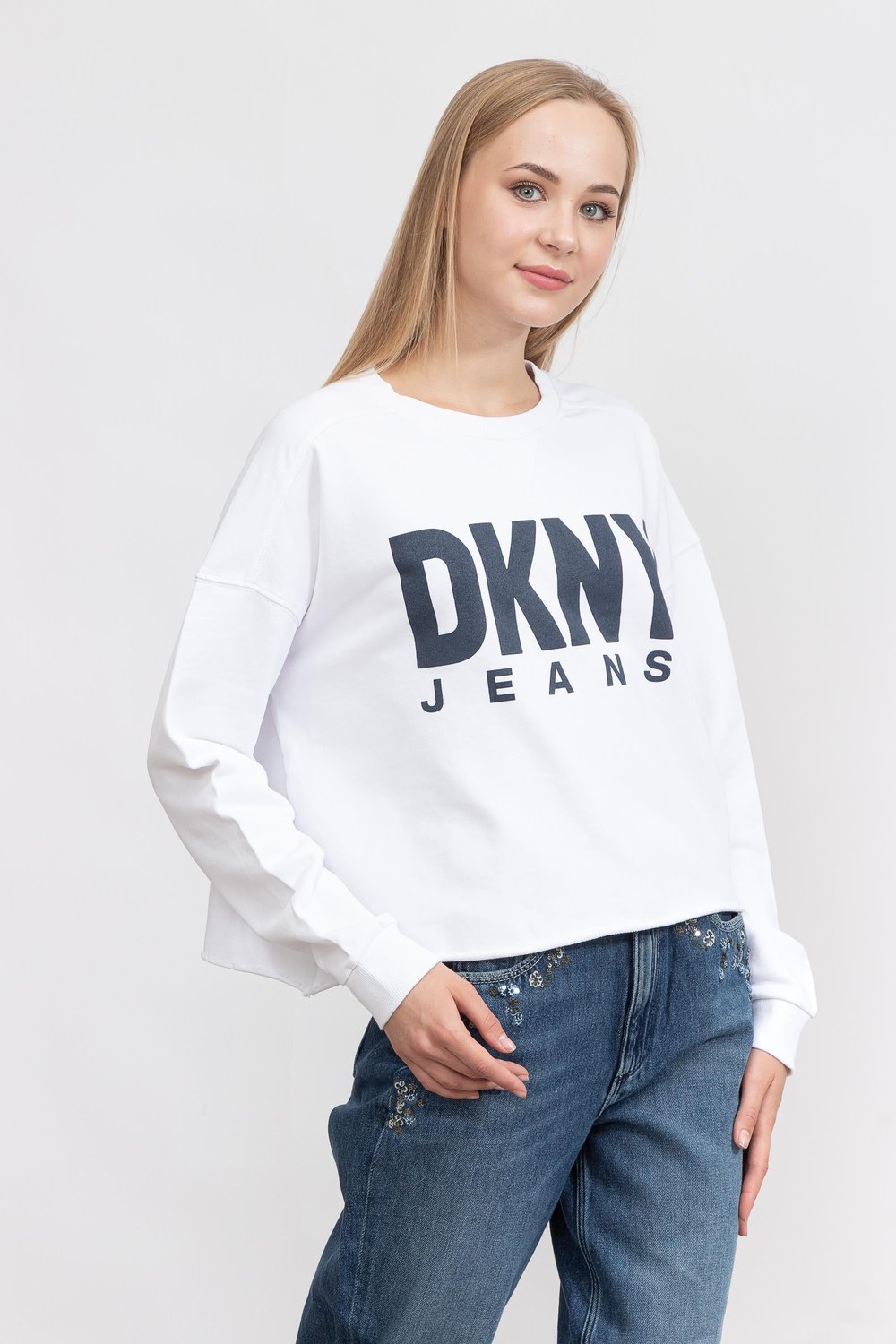 DKNY Kadın Bisiklet Yaka T-Shirt Beyaz