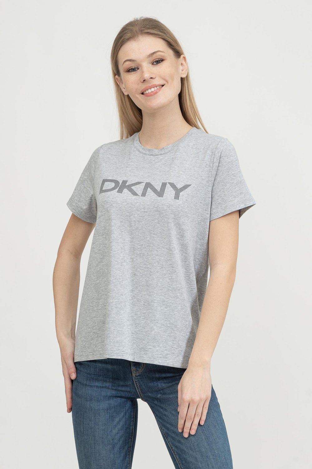 DKNY Kadın Bisiklet Yaka T-Shirt Gri