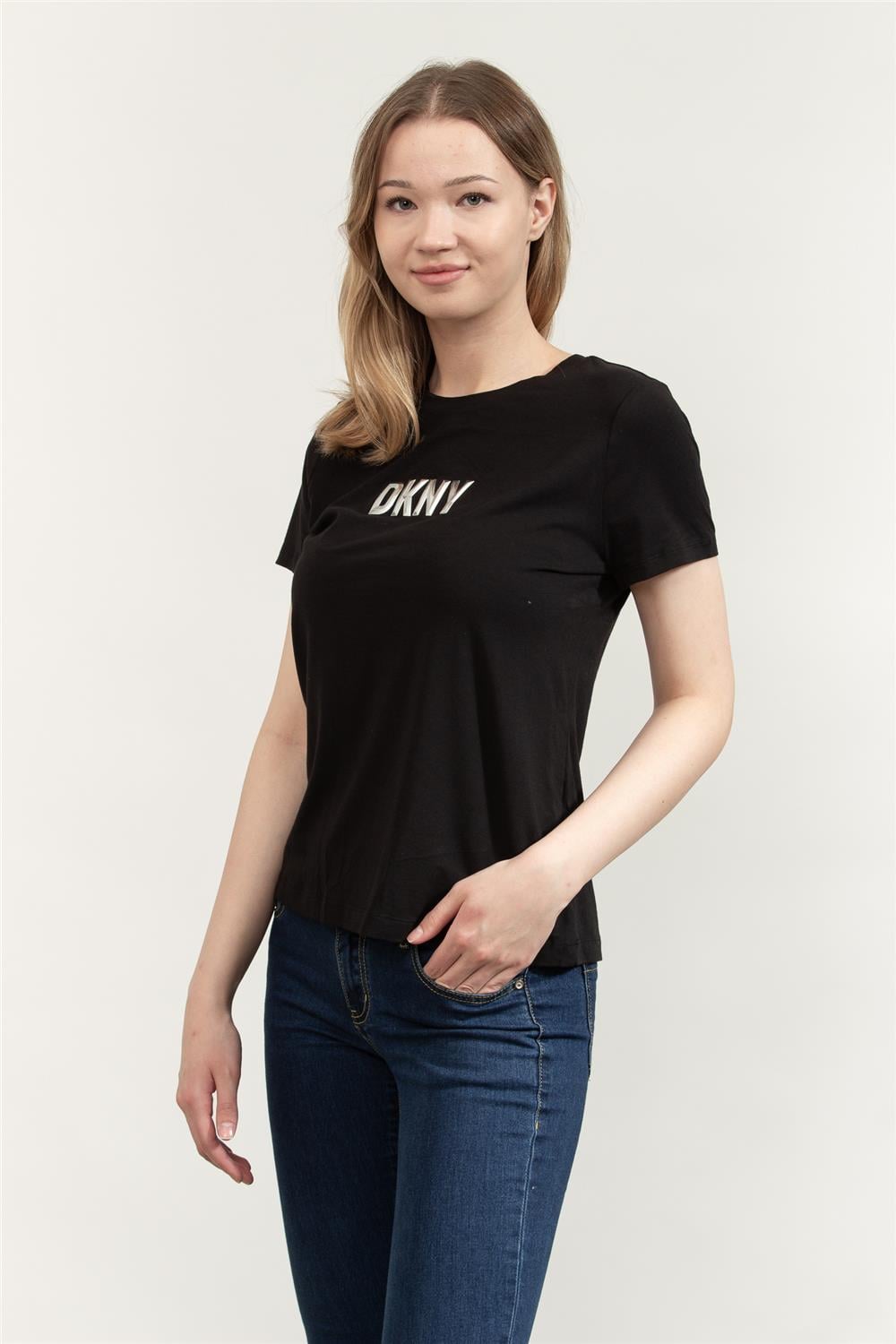 DKNY Kadın Bisiklet Yaka T-Shirt Siyah
