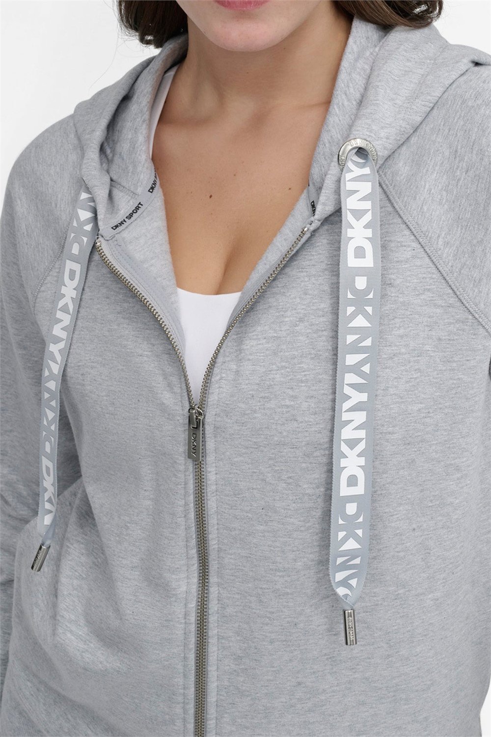 DKNY Kadın Two Tne Logo Zip Jkt Kapüşonlu Sweatshirt Gri
