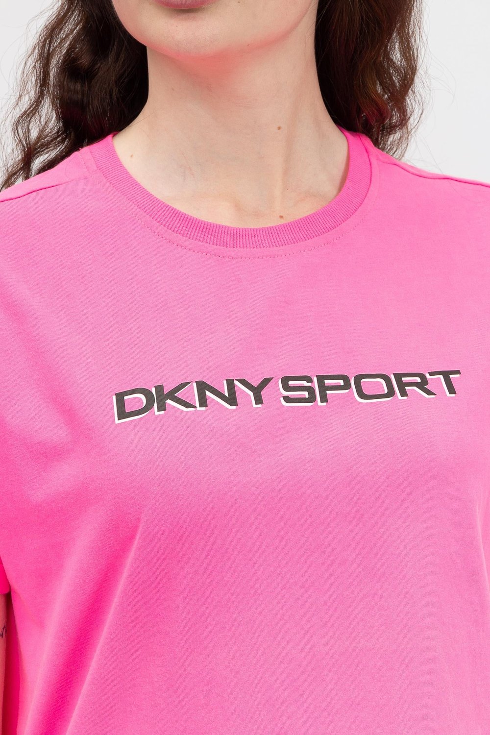 DKNY Layered Shadow Logo Kadın Bisiklet Yaka TShirt Pembe
