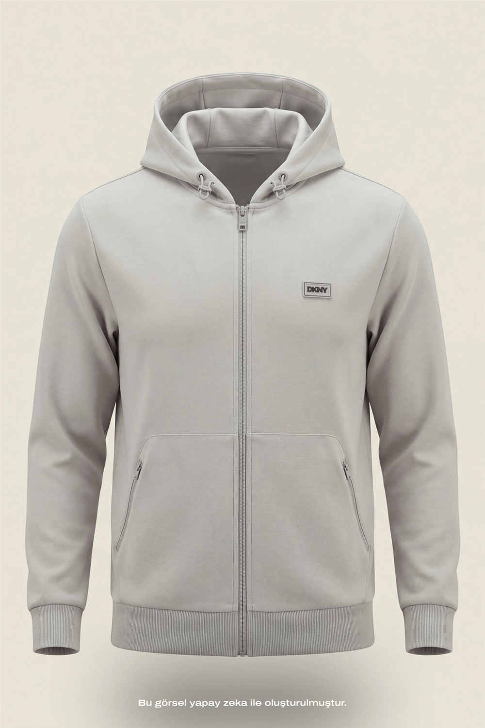 DKNY Logo Patch Hoodie Erkek Kapüşonlu Sweatshirt Taş Rengi