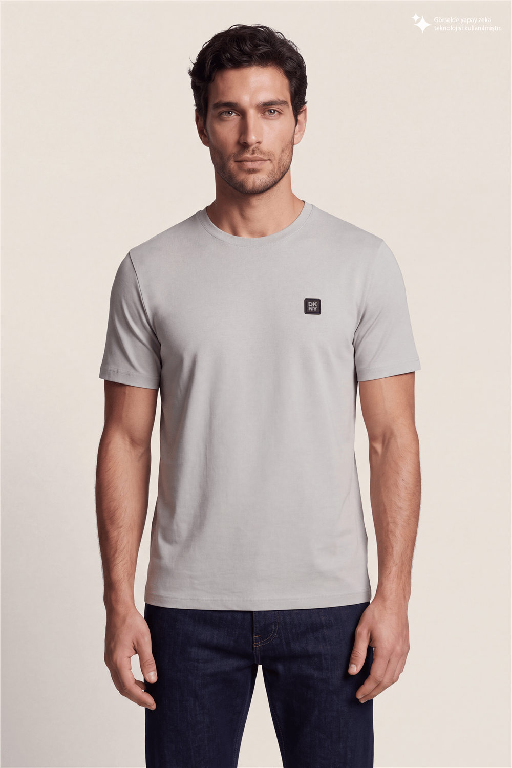 DKNY Metal Logo Tee Erkek Bisiklet Yaka T-Shirt Taş Rengi