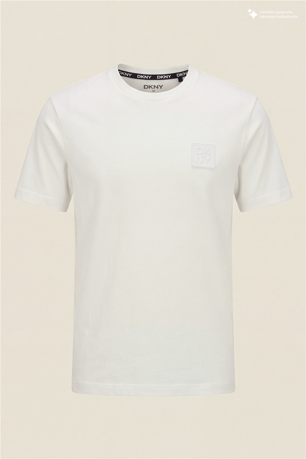 DKNY Patch Logo Tee Erkek Bisiklet Yaka T-Shirt Beyaz