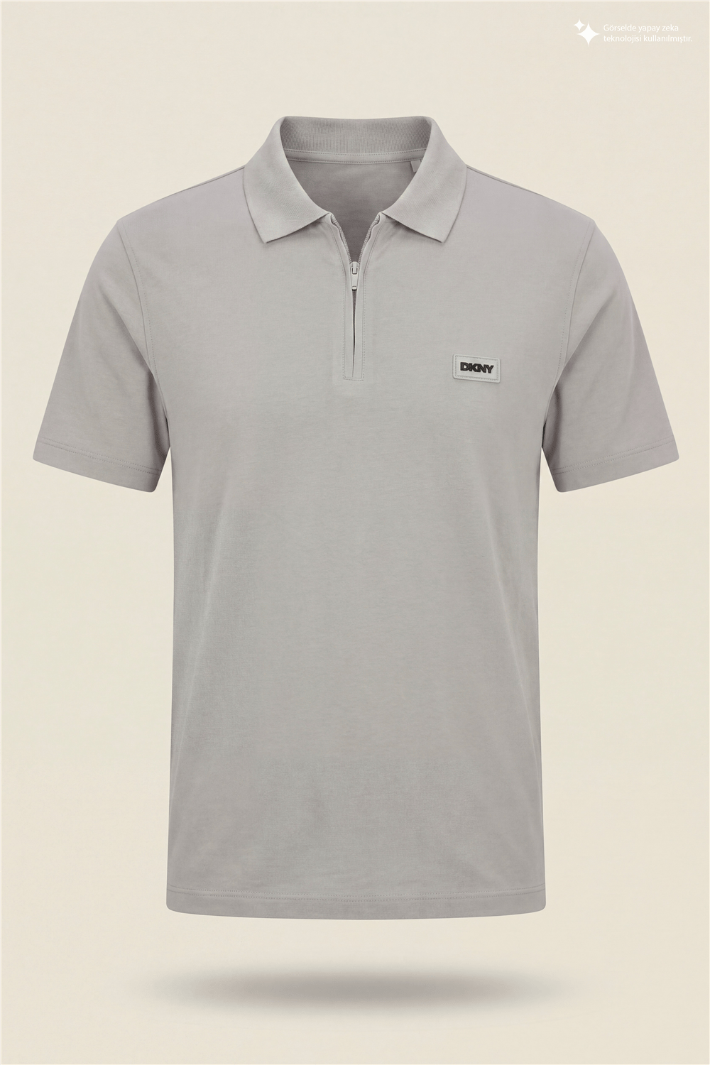 DKNY Quarter Zip Polo Erkek Polo Yaka T-Shirt Taş Rengi