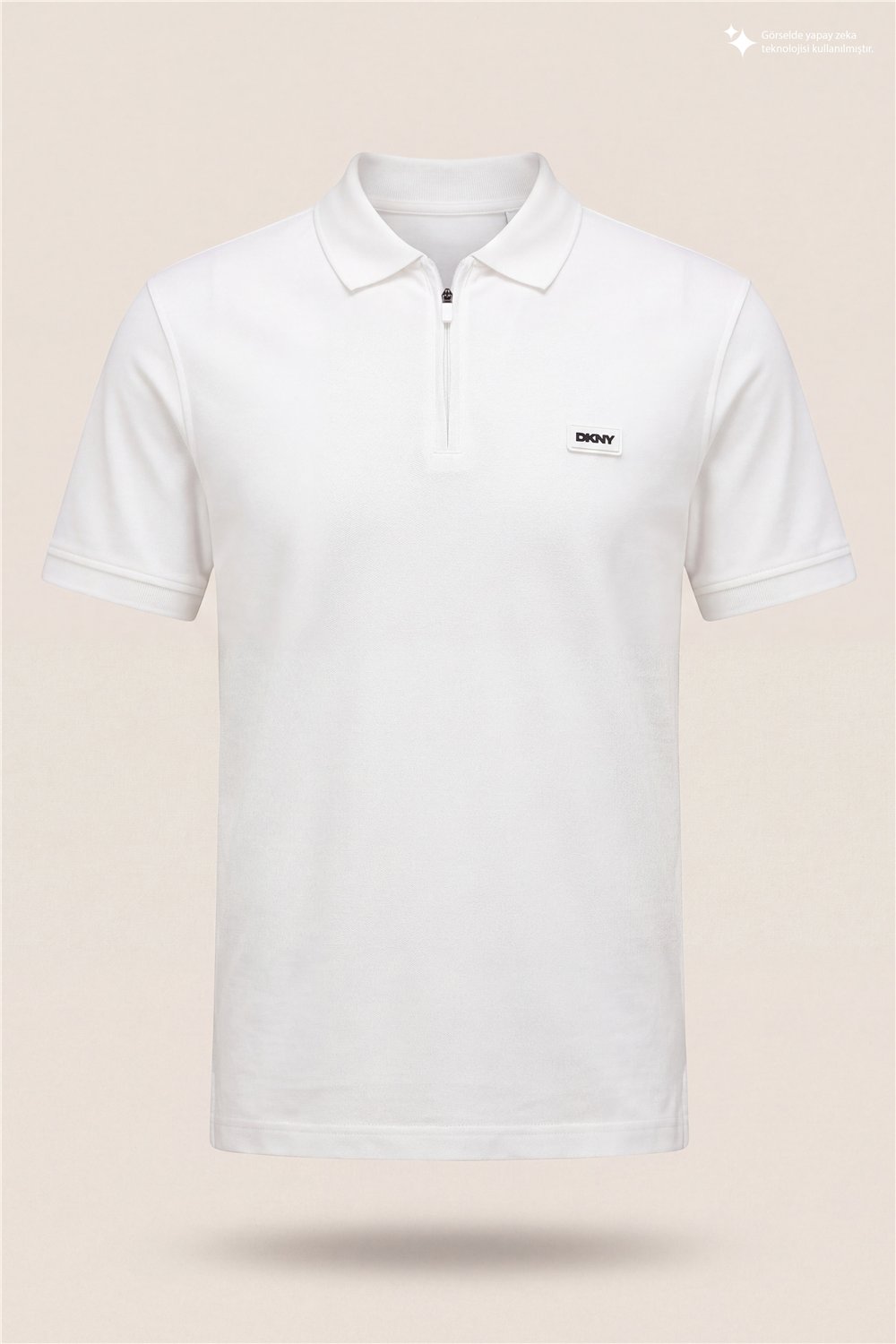 DKNY Quarter Zip Polo Erkek Polo Yaka T-Shirt Beyaz
