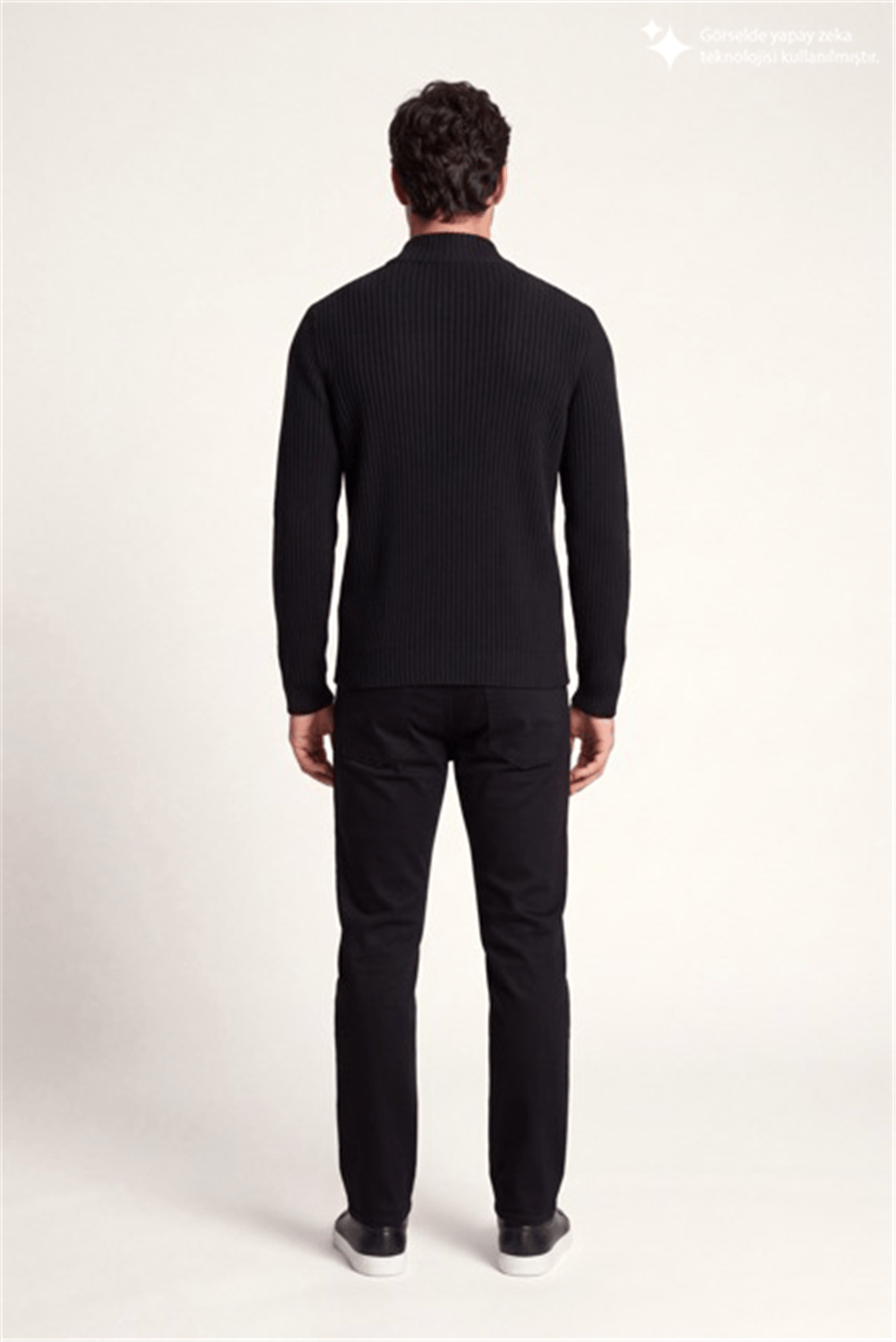 DKNY Ribbed Full-Zip Knit Sweater Erkek Triko Siyah