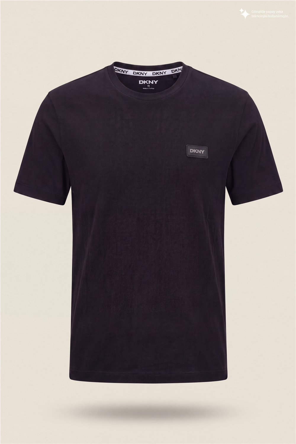 DKNY Silicone Logo Patch Tee Erkek Bisiklet Yaka T-Shirt Siyah