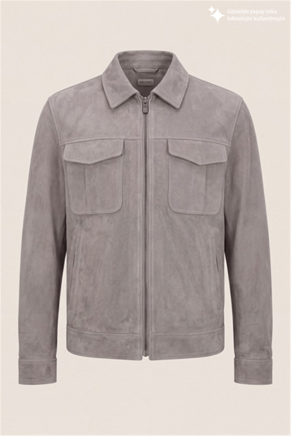 DKNY Suede Leather Zip Overshirt Erkek Deri Mont Gri