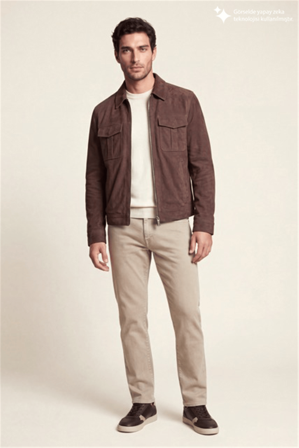 DKNY Suede Leather Zip Overshirt Erkek Deri Mont Kahverengi