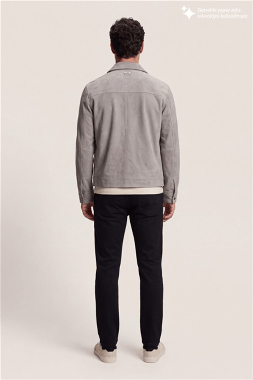 DKNY Suede Leather Zip Overshirt Erkek Deri Mont Gri