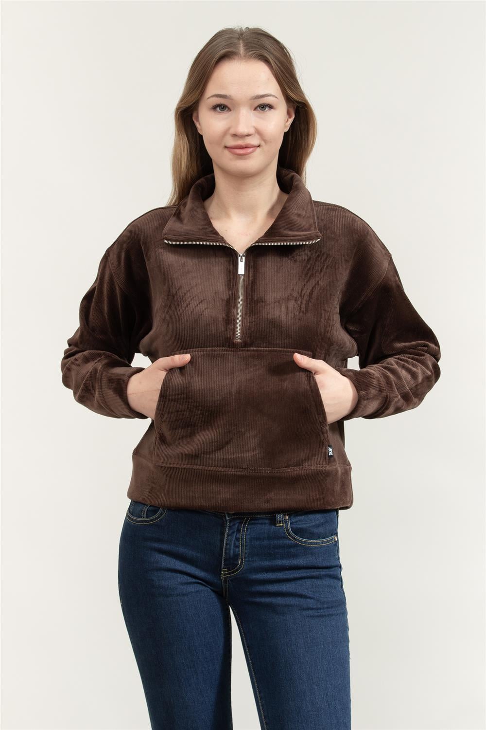 DKNY Tech Velour Rib Half Kadın Triko
