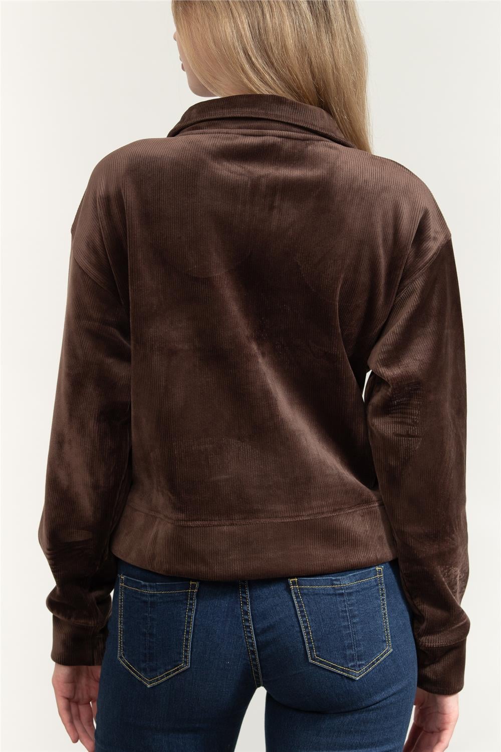 DKNY Tech Velour Rib Half Kadın Triko