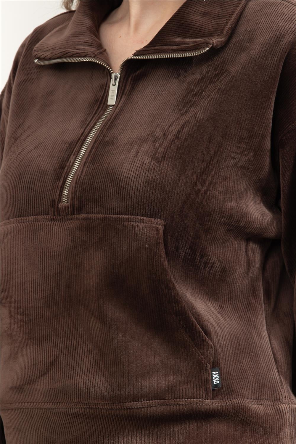 DKNY Tech Velour Rib Half Kadın Triko