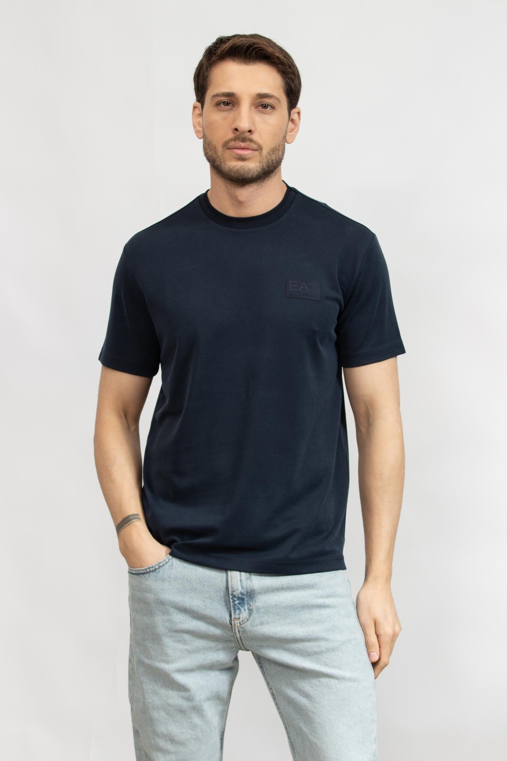 EA7 Erkek Bisiklet Yaka T-Shirt Mavi