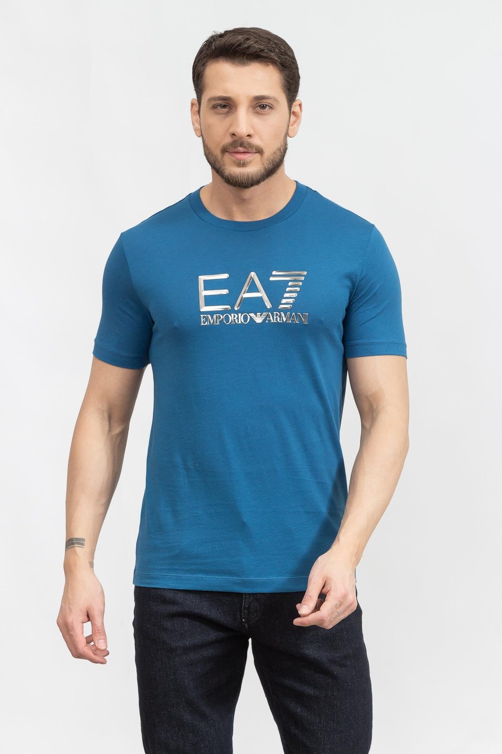 EA7 Erkek Bisiklet Yaka T-Shirt Mavi