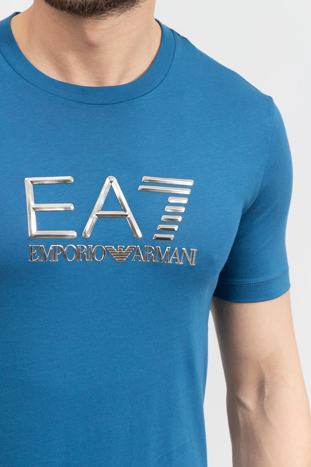 EA7 Erkek Bisiklet Yaka T-Shirt Mavi