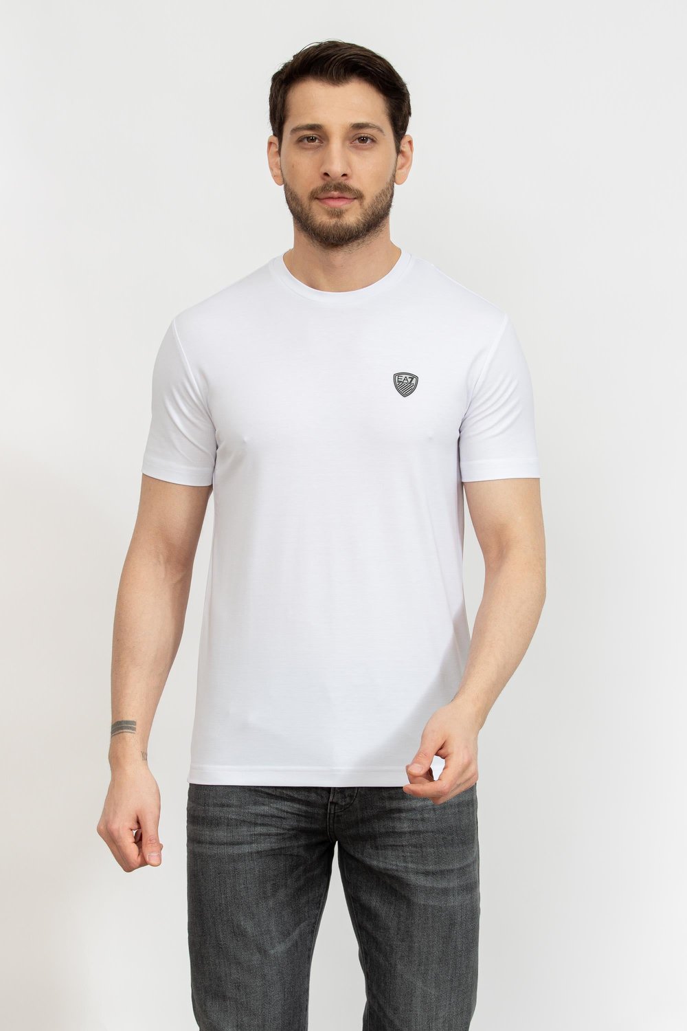 EA7 Erkek Bisiklet Yaka T-Shirt Beyaz
