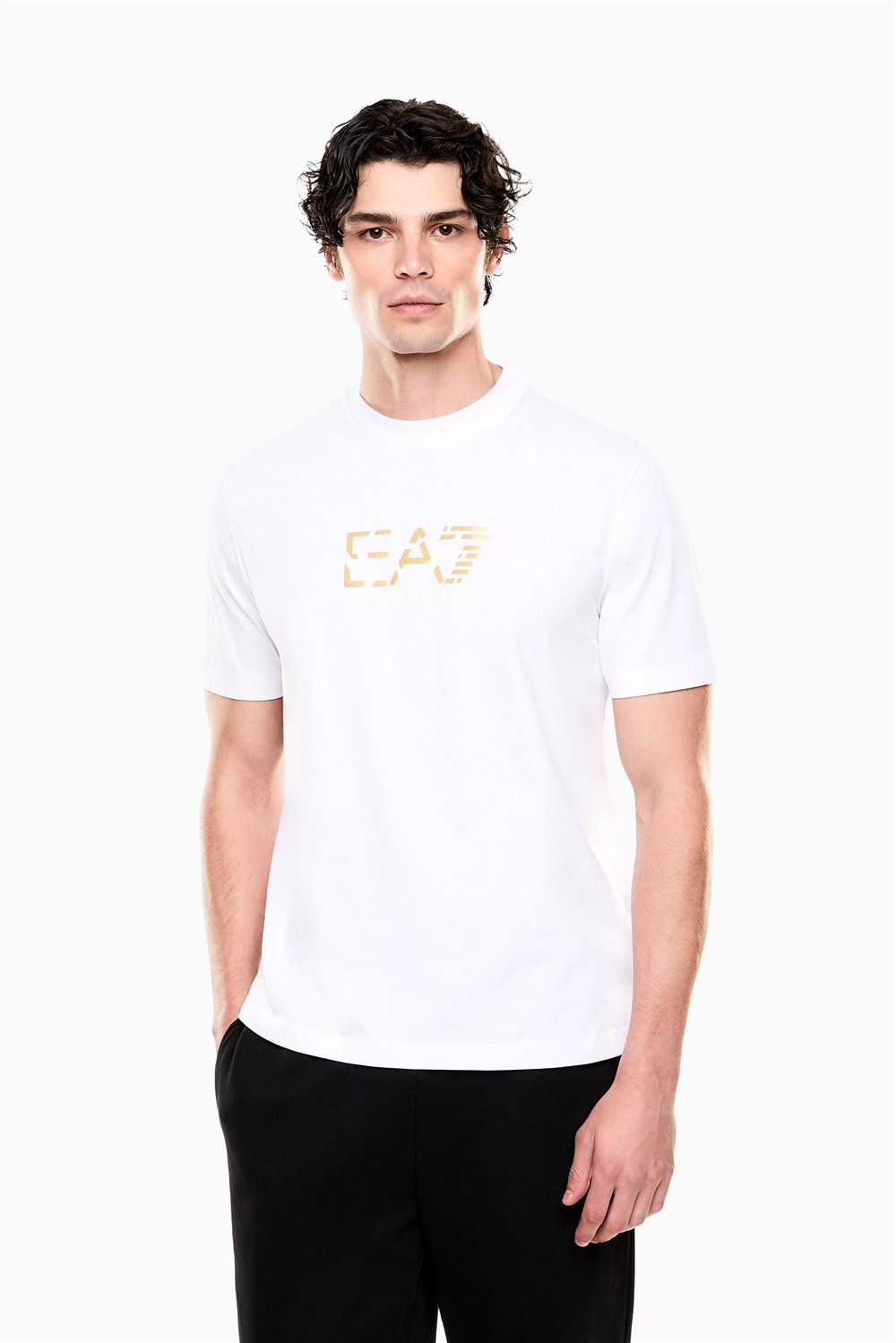 EA7 Erkek Bisiklet Yaka T-Shirt Mavi