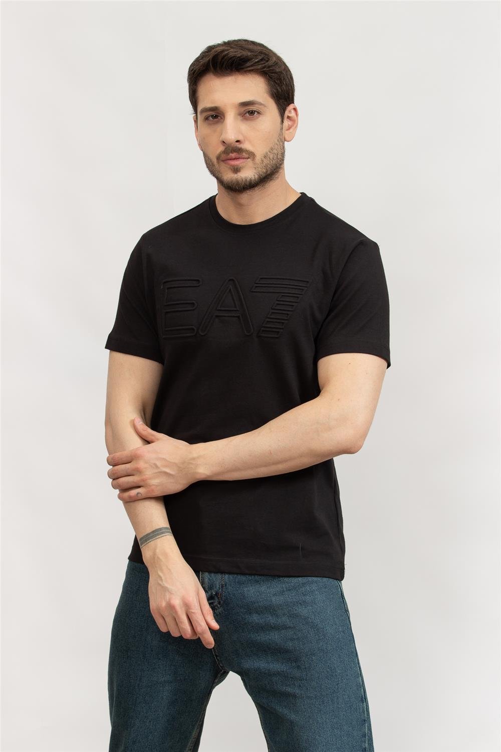 EA7 Erkek Bisiklet Yaka T-Shirt Siyah