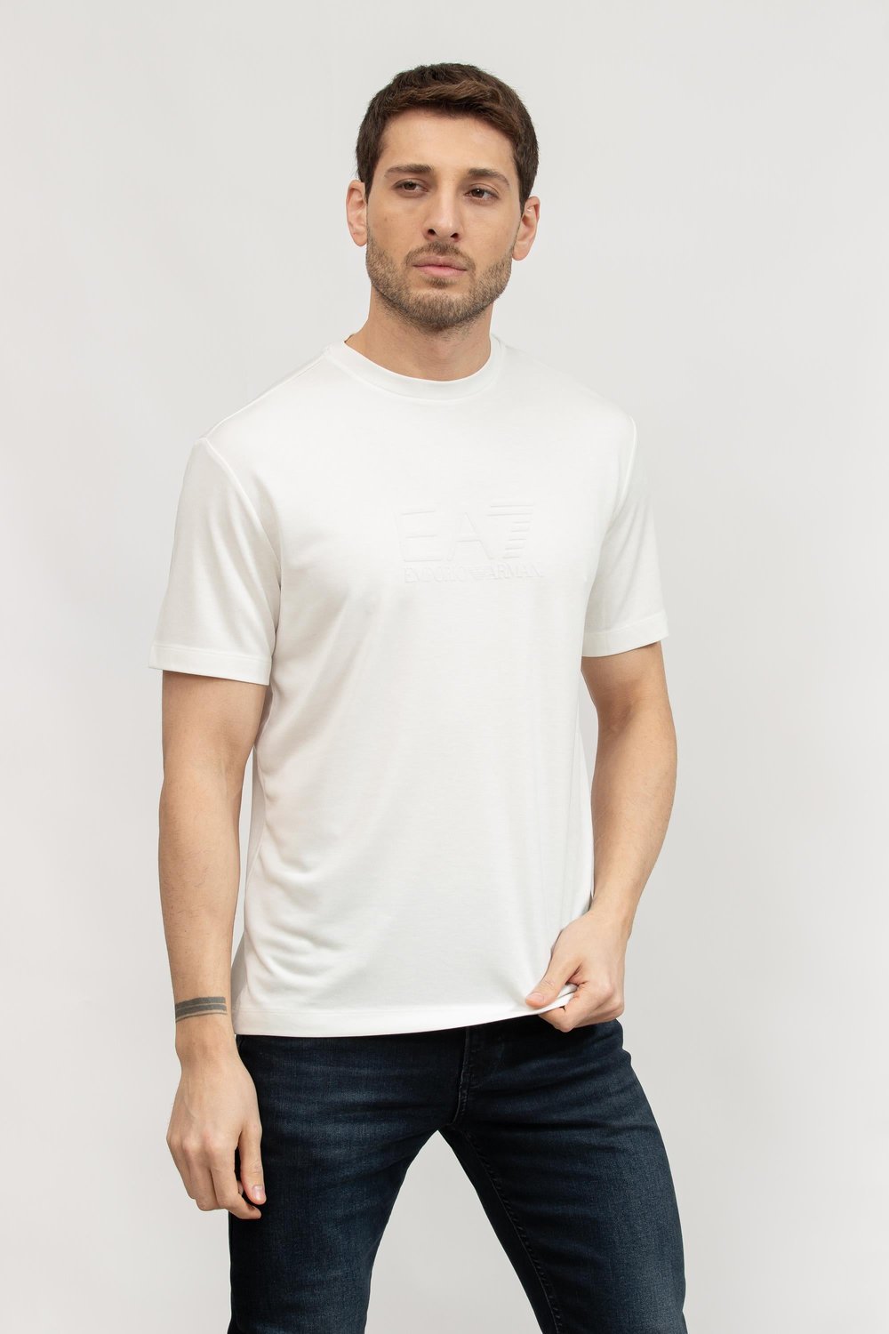 EA7 Erkek Bisiklet Yaka T-Shirt Beyaz