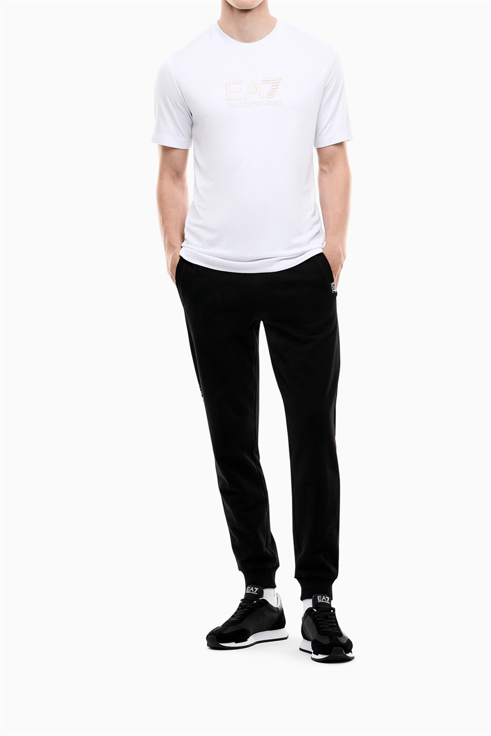 EA7 Erkek Bisiklet Yaka T-Shirt Beyaz