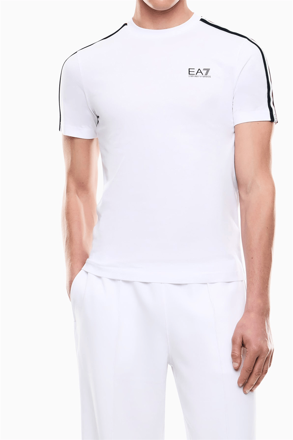 EA7 Erkek Bisiklet Yaka T-Shirt Beyaz