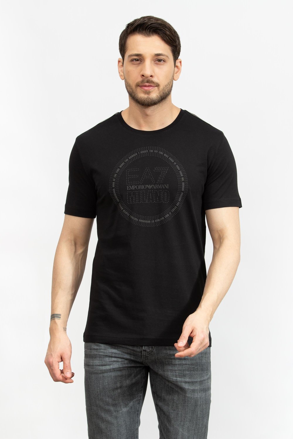 EA7 Erkek Bisiklet Yaka T-Shirt Siyah