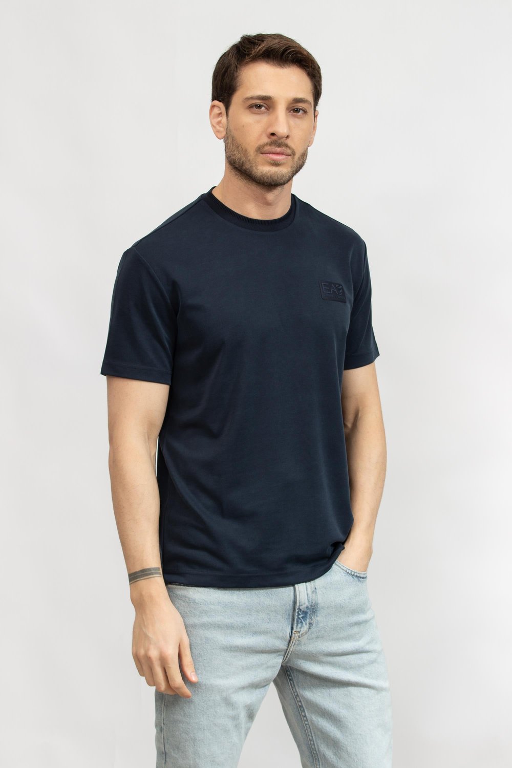 EA7 Erkek Bisiklet Yaka T-Shirt Mavi