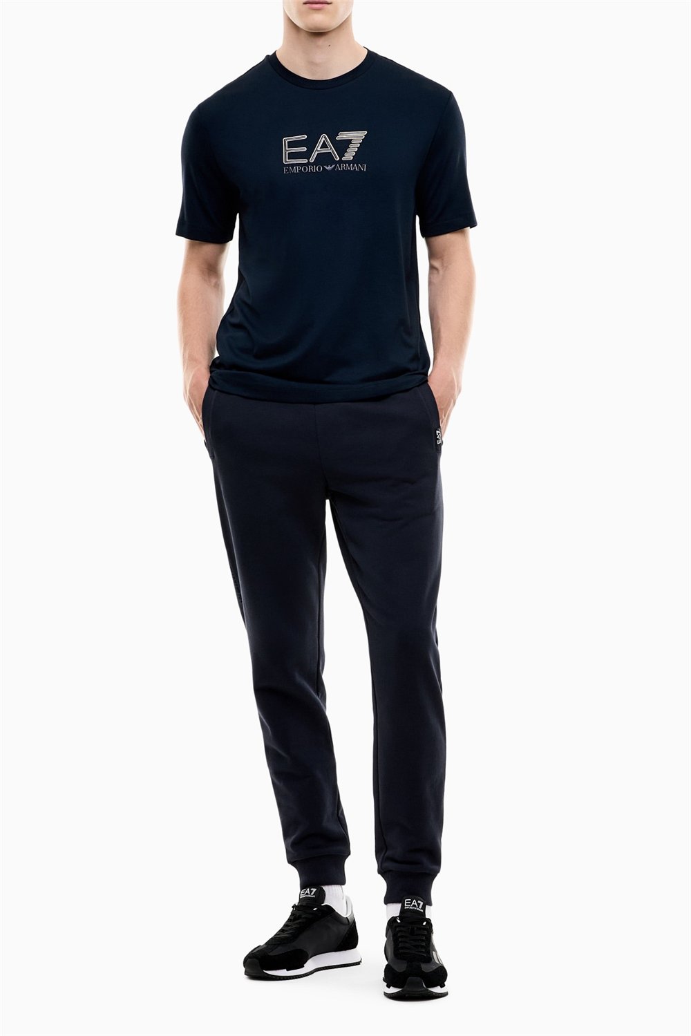 EA7 Erkek Bisiklet Yaka T-Shirt Mavi