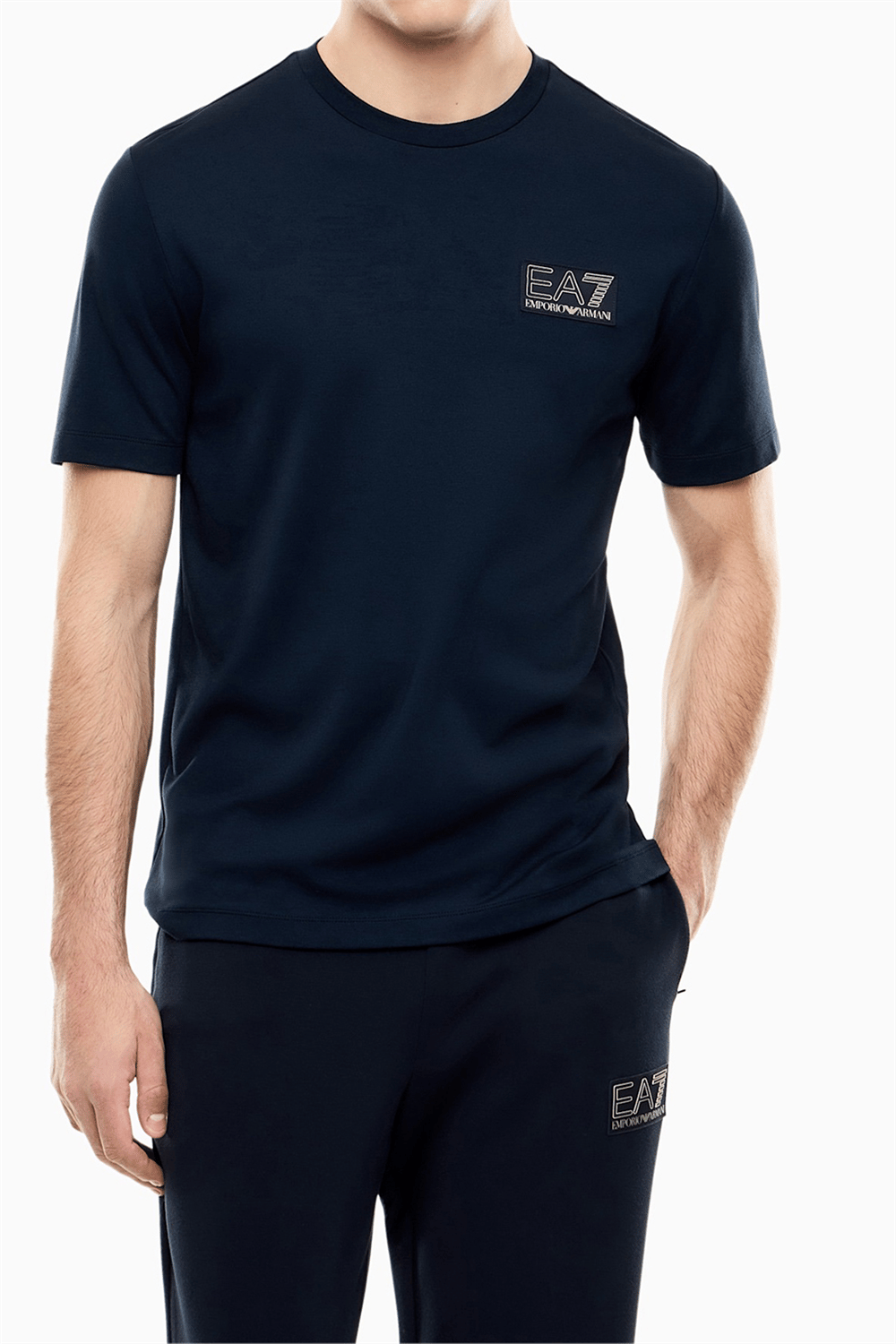 EA7 Erkek Bisiklet Yaka T-Shirt Mavi