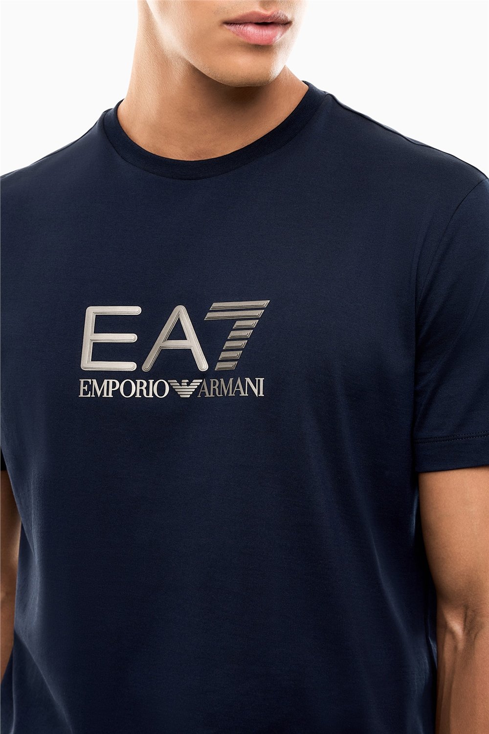 EA7 Erkek Bisiklet Yaka T-Shirt Mavi