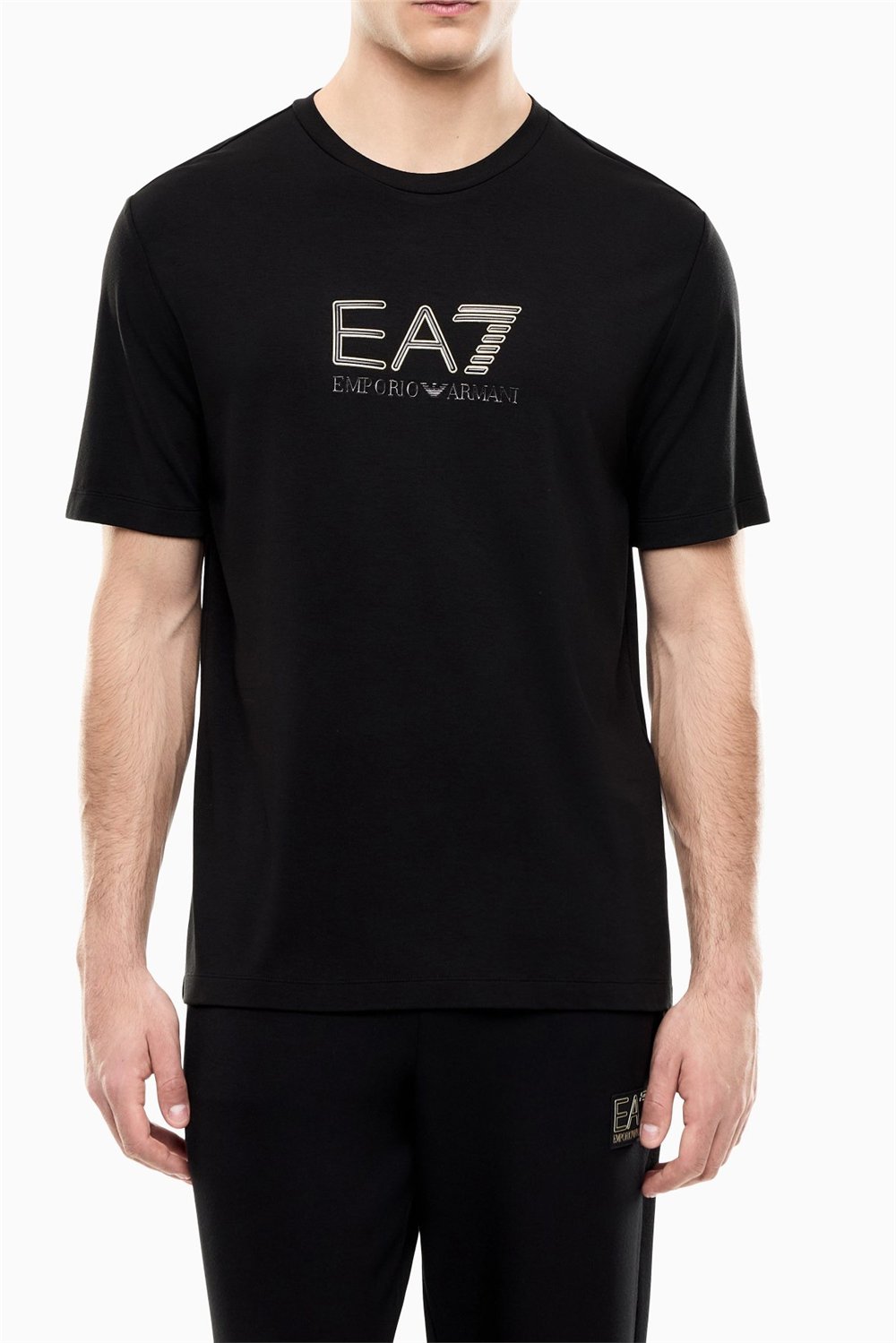 EA7 Erkek Bisiklet Yaka T-Shirt Siyah