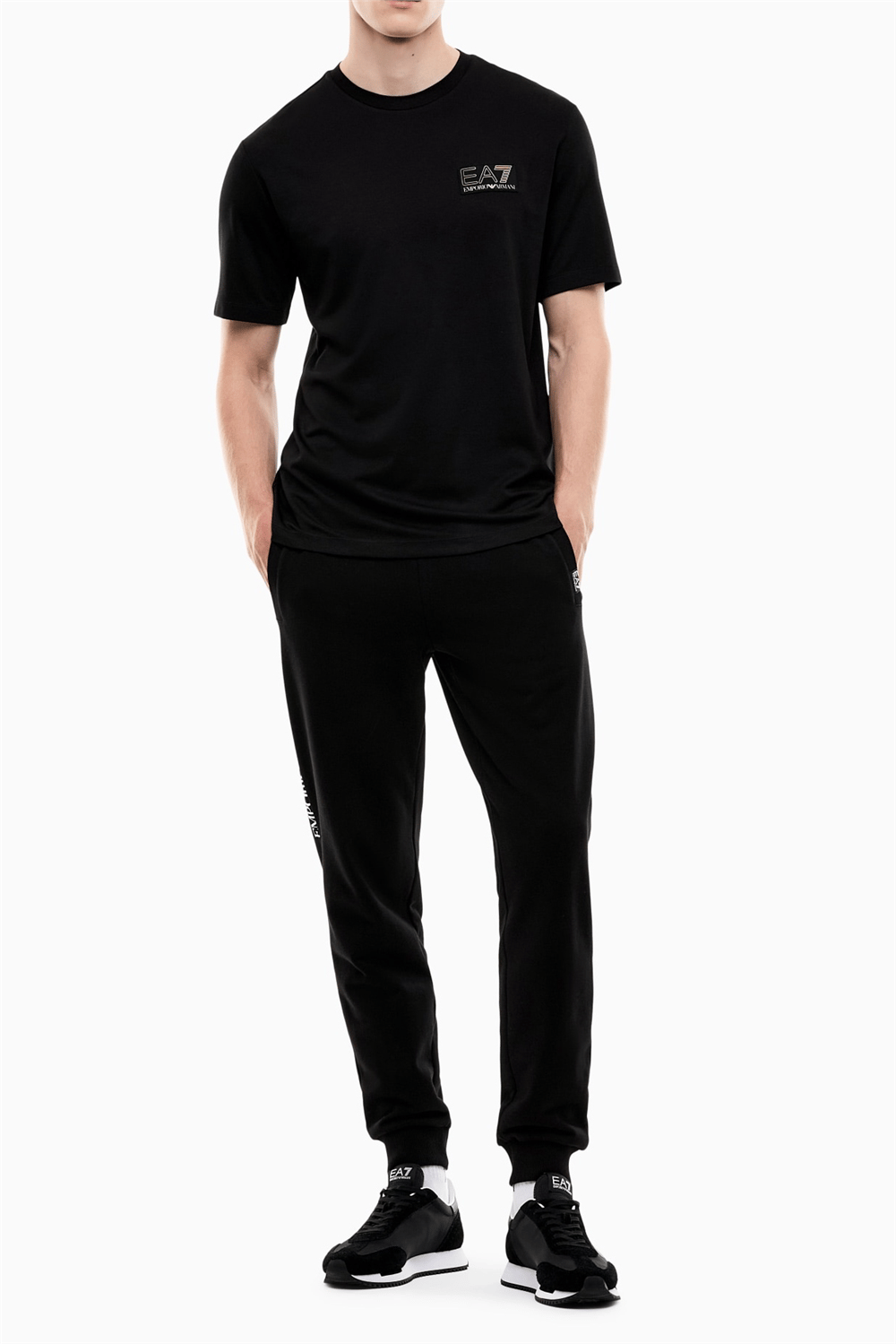 EA7 Erkek Bisiklet Yaka T-Shirt Siyah