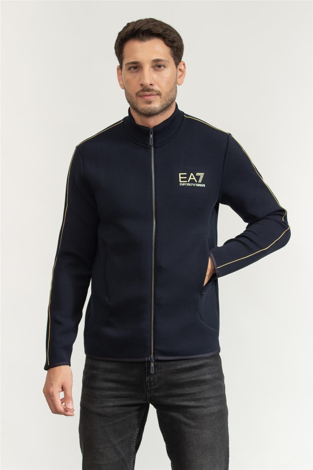 EA7 Erkek Fermuarlı Sweatshirt Mavi