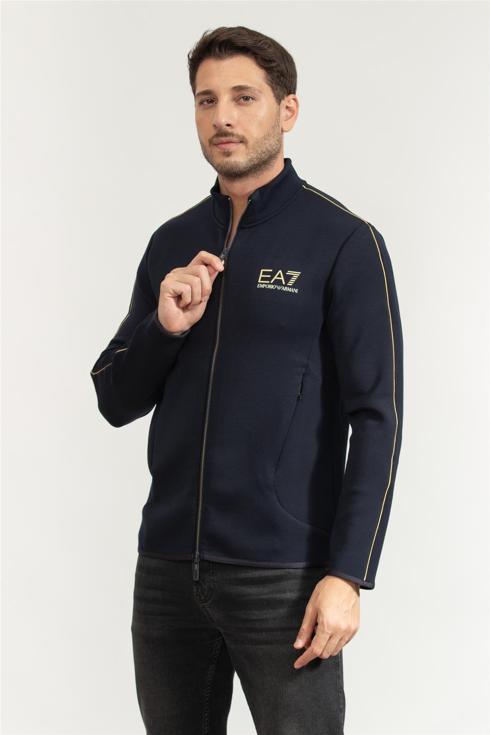 EA7 Erkek Fermuarlı Sweatshirt Mavi