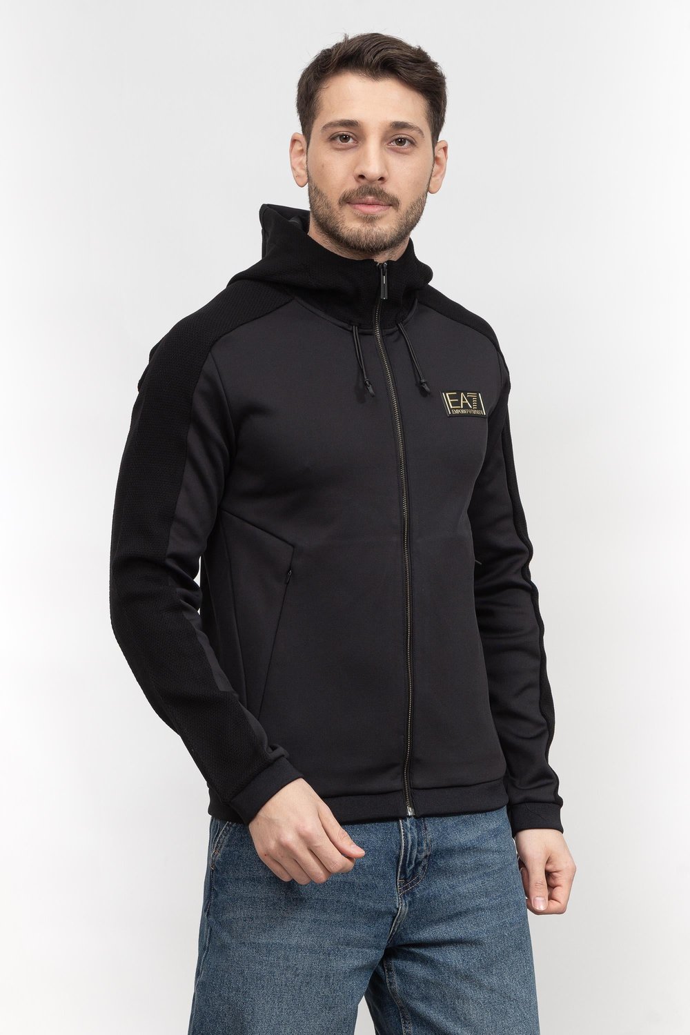 EA7 Erkek Fermuarlı Sweatshirt Siyah